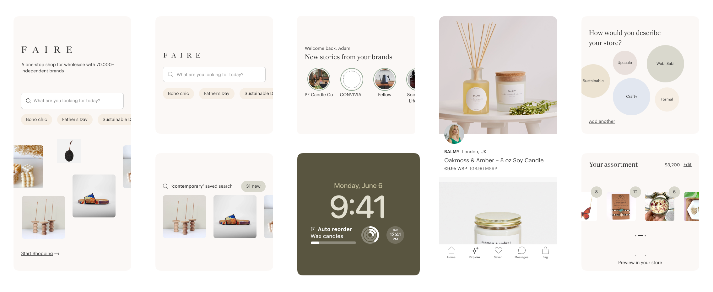 Faire app vision — screens