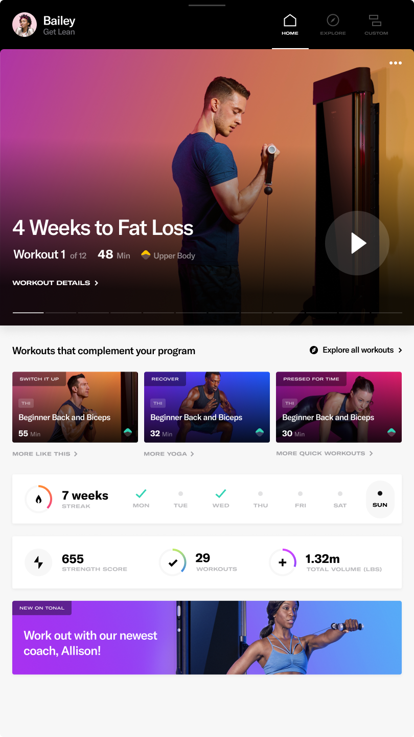 Tonal — new home page