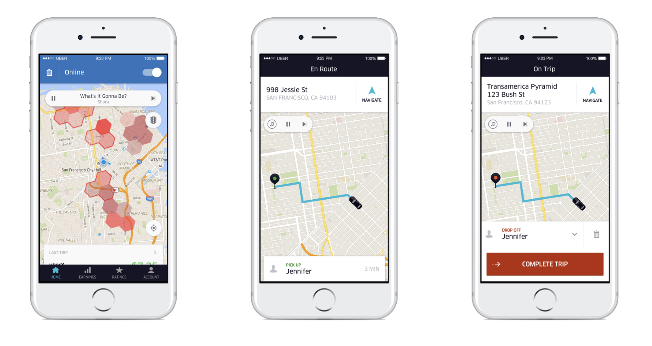 Driver app — music mini-player across trip states